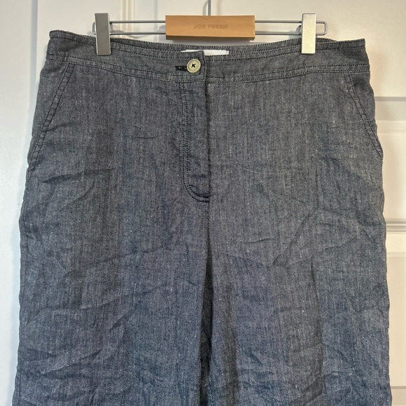 Anthropologie Ett Twa Chambray Linen Ruffle Crop Pants Size 8 - Picture 4 of 11